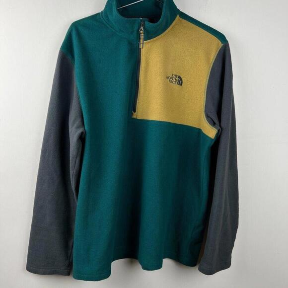 The North Face 1/4 zip Pullover Sweater Mens L Green Tag Gray  Fleece Jacket - Picture 1 of 6